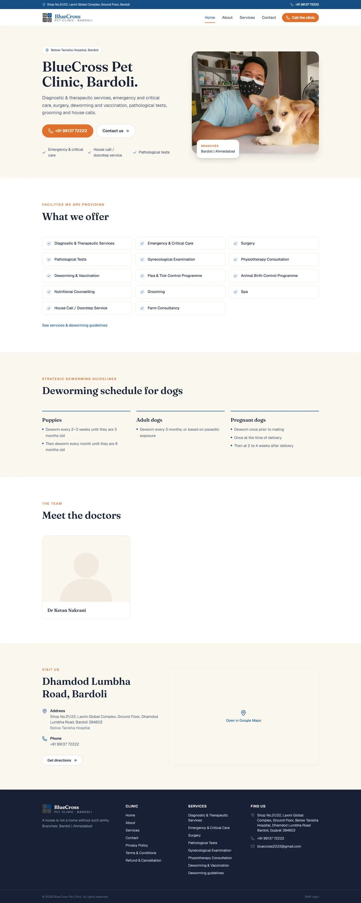 BlueCross Pet Clinic desktop, full page