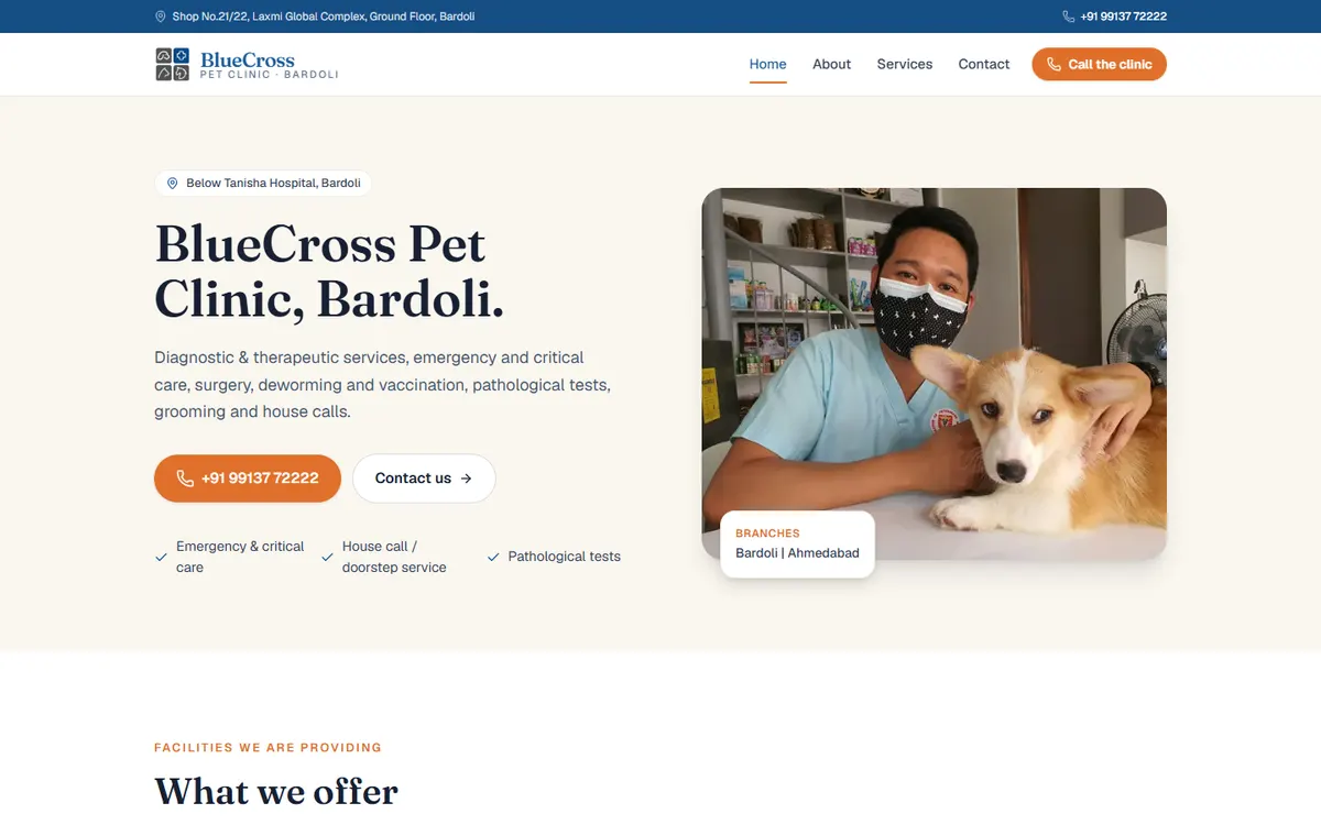 BlueCross Pet Clinic home page