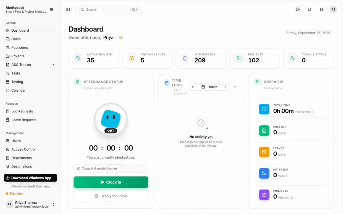 Meritodesk home page